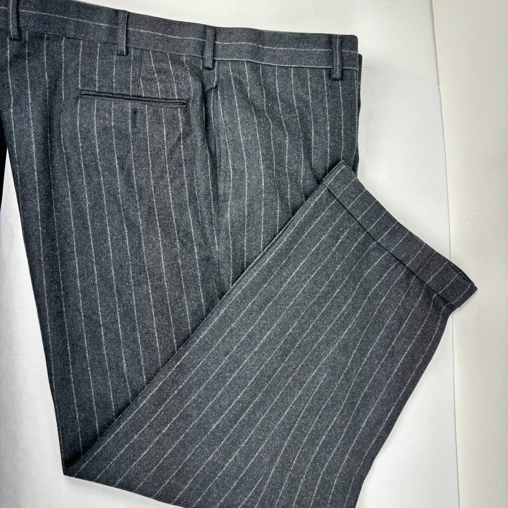 Southwick Pants‎ Mens Size 40 x 27 Flannel Wool Gray Striped Cuffed Pinstripe